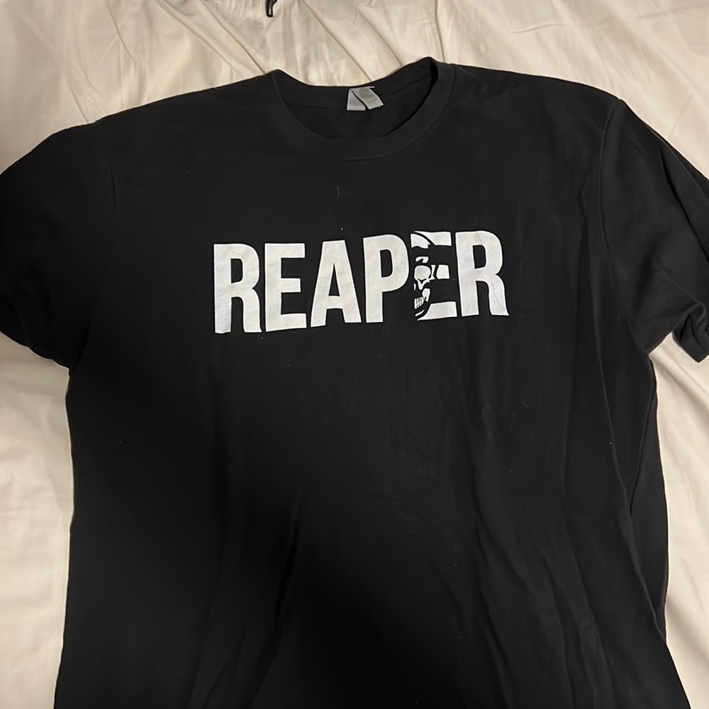 Gymreapers black large shirt. Worn a couple times. Like new.